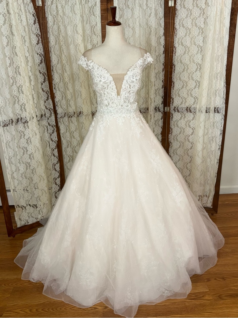 Stunning Christina Wu Pale Pink Embroidered Tulle Wedding Gown